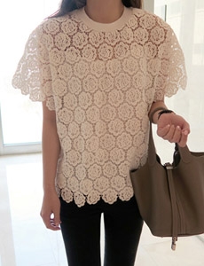 Áo kiểu YH134 : Áo ren hoa hồng ngắn tay