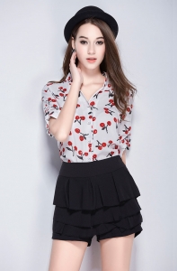 Áo kiểu YH136 : Áo chiffon hình quả tay lửng cổ chữ V